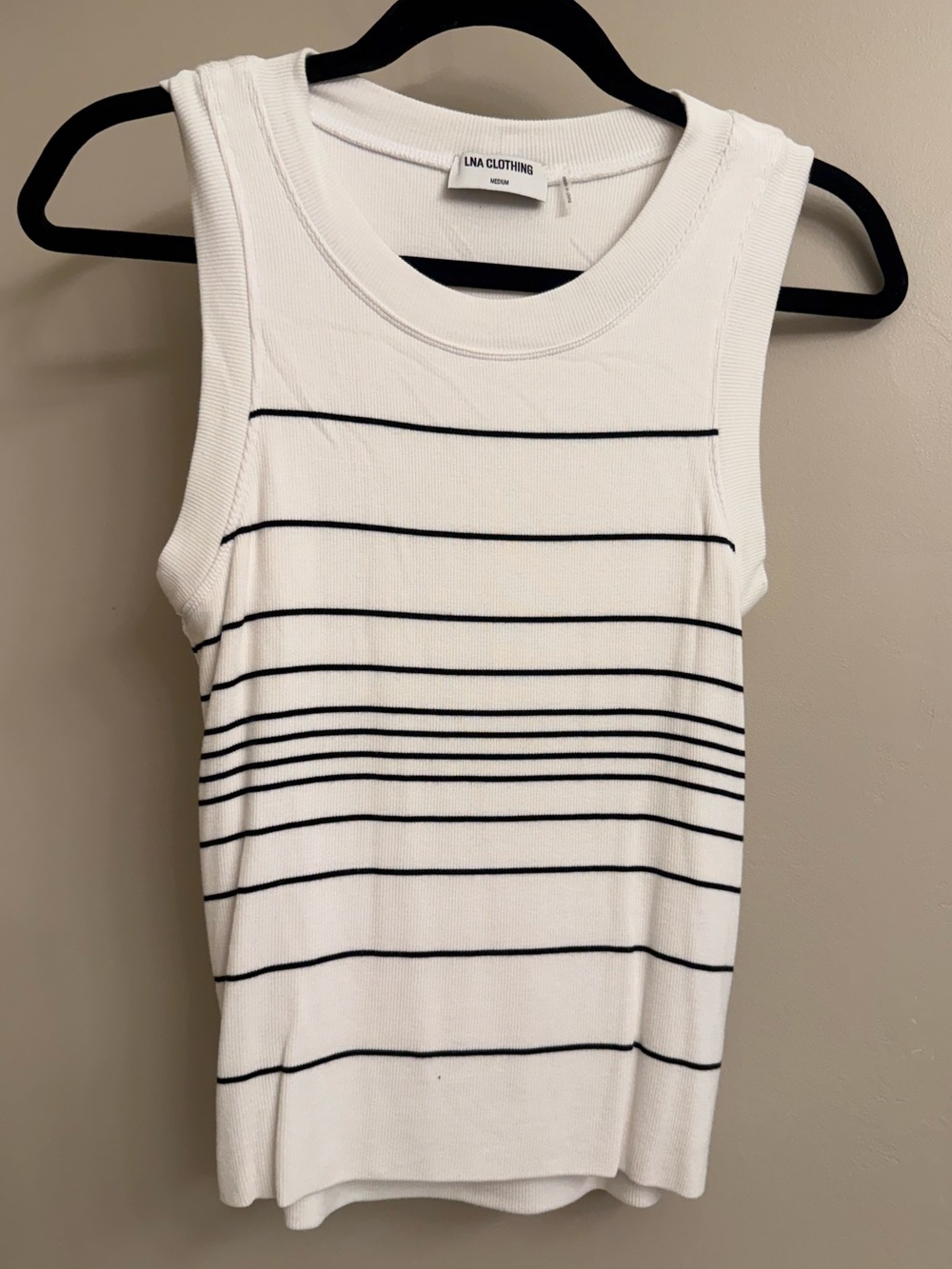 LNA Sleeveless double-layer Ribbed Tank in White with Black Stripes